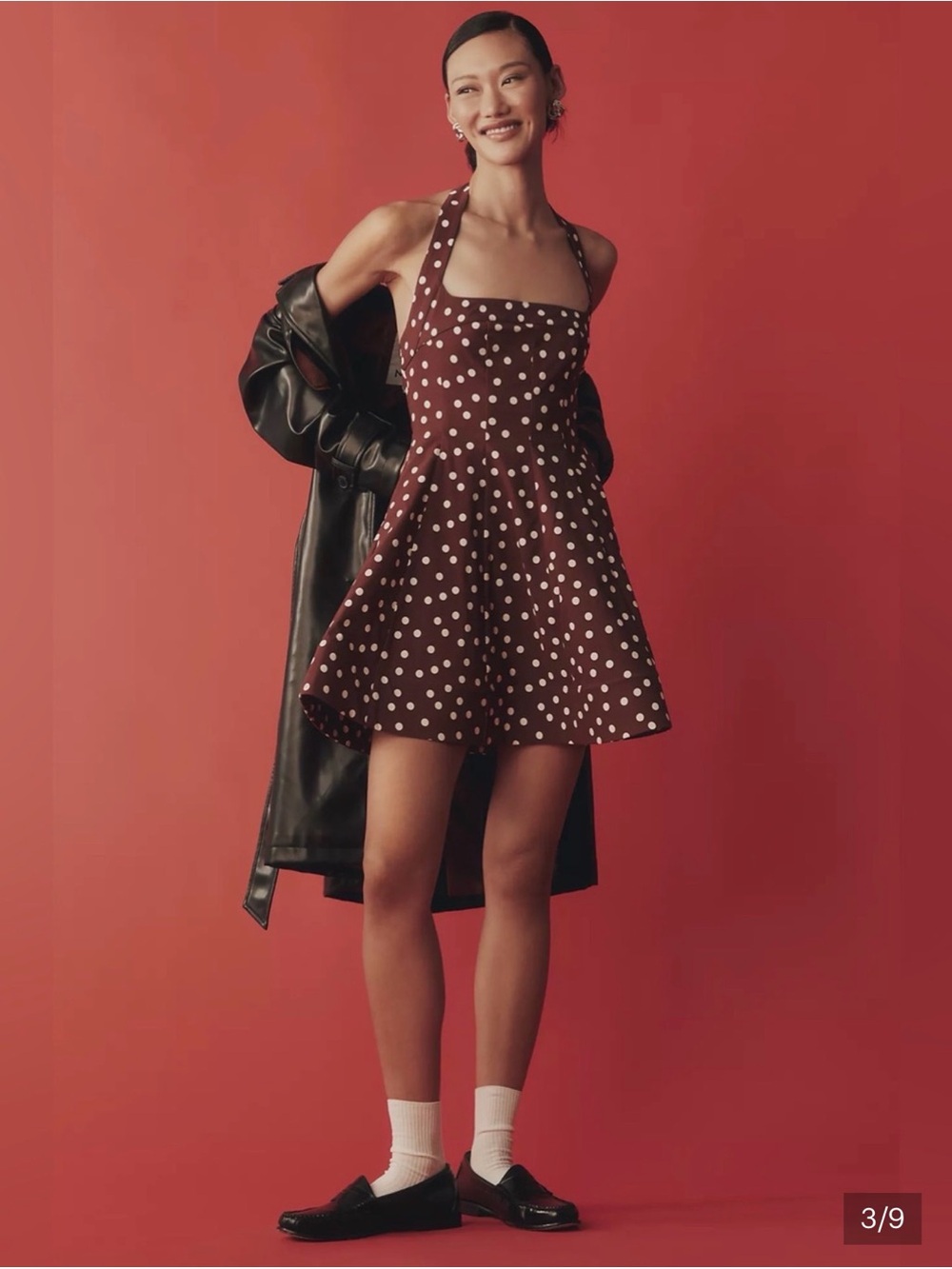 Maeve Brown Dot Halter Mini Dress NWT